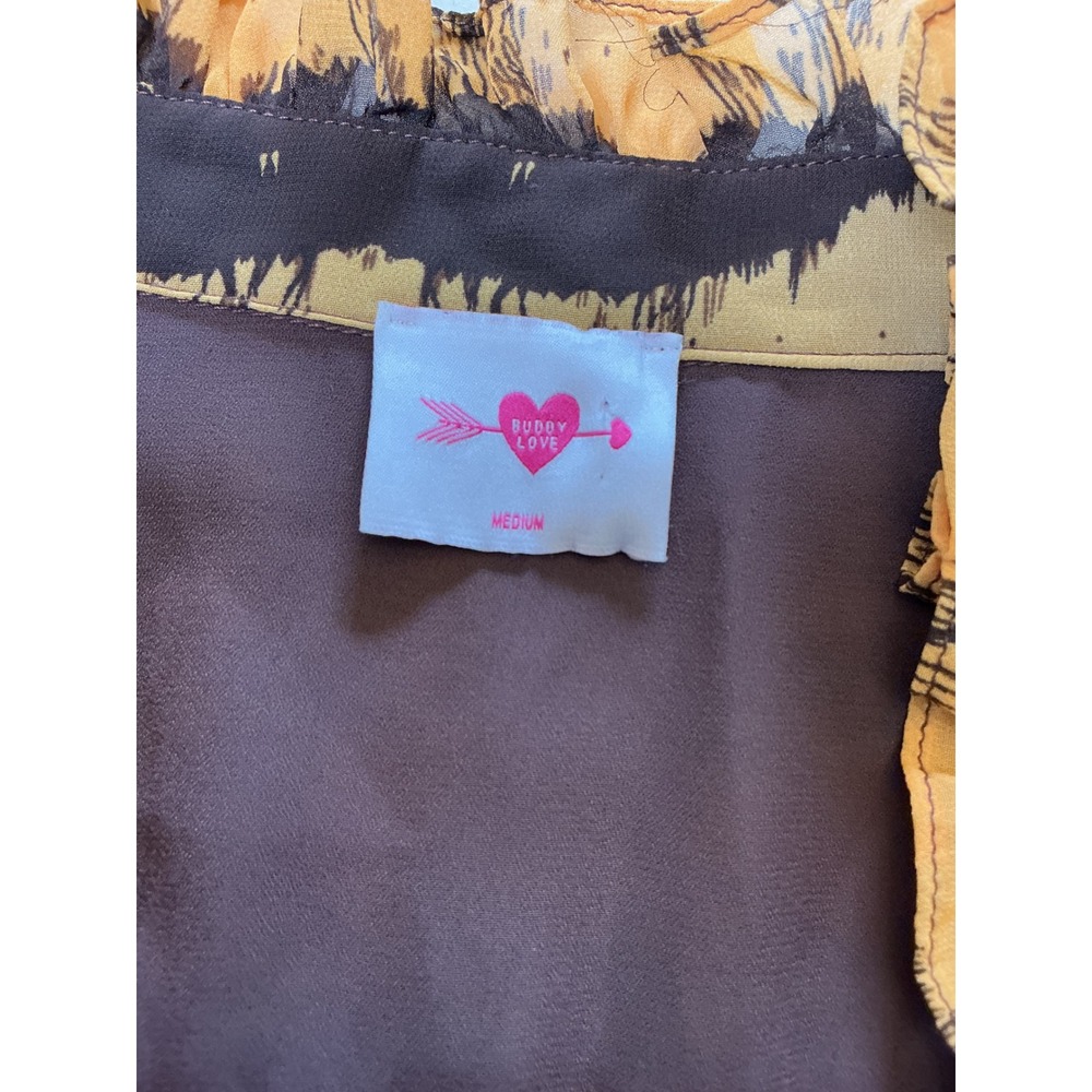 Buddy Love Grace Mini Dress Mustard Brown Tiger Print Ruffle Long Sleeve Medium - Picture 7 of 15